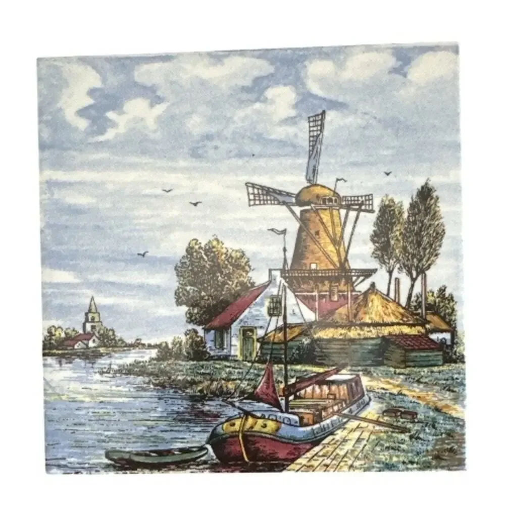 Set of 3 Vintage Delft Hand Painted Unique Colorful 6” Ceramic Tiles